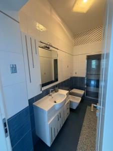 a bathroom with a sink and a toilet and a mirror at Innovation House in La Spezia +13 photos