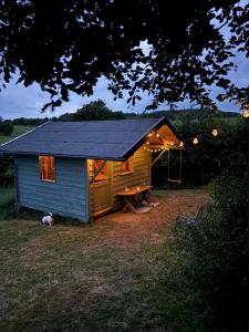 ReuthFerienhaus Eifel Lotti的前面的小棚子,有一张野餐桌