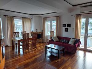 a living room with a couch and a table at Amfissa Luxury Apartment in Ámfissa
