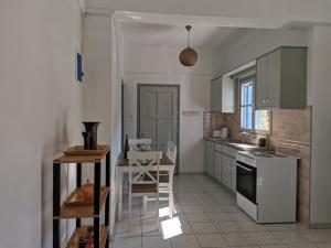 a kitchen with a table and a stove top oven at Valentino's Apartment 2 in Panormos Kalymnos