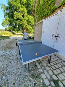 a man standing in front of a ping pong table at Domaine de l'Atrée - Tente Maasaï Poyaudine in Saint-Martin-des-Champs