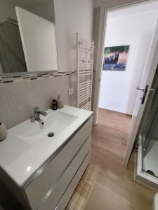 a bathroom with a white sink and a mirror at Casa Amarena in Sulmona +27 photos