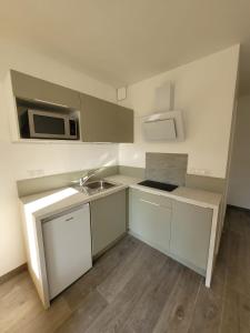 a small kitchen with a sink and a microwave at Studio Saint Georges de Didonne in Saint-Georges-de-Didonne