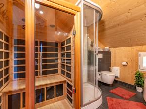 a bathroom with a shower and a toilet at Chalet Klippitzperle by Interhome in Klippitztorl
