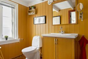 a bathroom with a toilet and a sink at Traditional House With Personal Decor in Hauge