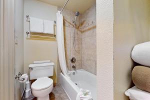 a bathroom with a toilet and a bath tub at Lake Chelan Shores The Lake Escape 3 1 in Chelan