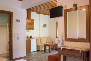 a room with a kitchen and a living room at Φιλυρέα Apartments - Room 4 in Zagora +9 photos
