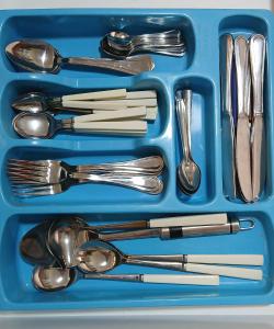 a blue tray with silver utensils in it at villa ourika complette in Sbiti