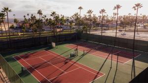 a tennis court with palm trees in the background at Estero Beach Hotel & Resort in Ensenada