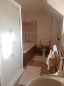 een badkamer met een bad en een toilet bij Highfield in Hay-on-Wye