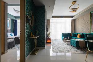 Posezení v ubytování FULL Burj Khalifa view LUX 2Bedroom with Rooftop Pool Central location in Paramount Hotel Midtown