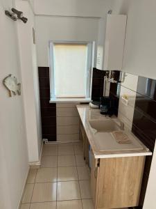 a small kitchen with a sink and a window at Studio 1 & Studio 2 Aqua in Eforie Nord
