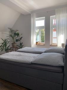 バート・ヴィルドゥンゲンにあるVilla Alexandra 1897 Wohnung Vilmaのベッドルーム1室(大型ベッド1台、窓2つ付)