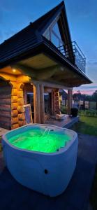 a large tub with green water in front of a house at WIOSKA RUSIŃSKI in Bukowina Tatrzańska
