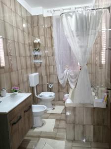un bagno con wc, lavandino e doccia di Casa Monteserrato a Terrasini