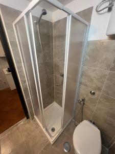 a shower stall in a bathroom with a toilet at La Piccola Taverna in Colleferro