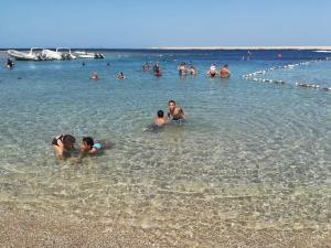 a group of people in the water at the beach at hassany hotel in Hurghada