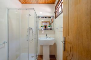 ein Badezimmer mit Waschbecken und Glasdusche in der Unterkunft Maria Felícia Village in Castelo de Paiva + 64 Fotos
