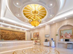 长沙Vienna International Hotel Changsha BBK Meixi Xintiandi Branch的大房间设有天花板和吊灯