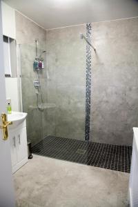 班特里的住宿－Seafort Luxury Hideaway，带淋浴、水槽和卫生间的浴室