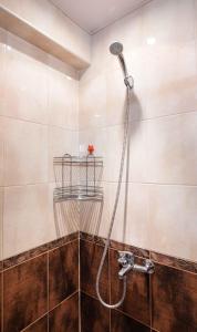 a shower with a hose in a bathroom at Flat Lora Pomorie in Pomorie