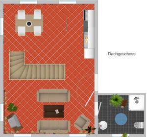 a floor plan of a building with a red wall at Appartements im "Landhaus am Frohnauer Hammer" in Annaberg-Buchholz +49 photos