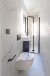 ein weißes Badezimmer mit Toilette und Waschbecken in der Unterkunft Santander Centro I 4 hab I Ocio I Wifi I Moderno in Santander