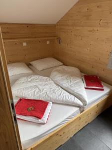 Giường trong phòng chung tại Gantekopfhütte myRelaxs Ferienwohnung Schwarzwaldschdub