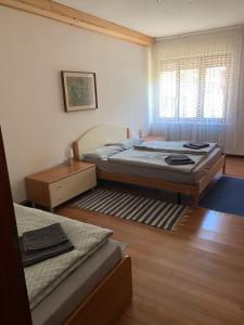 a bedroom with two beds and a window at Casa Bruna in Forno di Zoldo