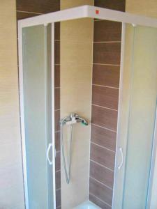 a shower with a glass door in a bathroom at Apartment Leni 2 in Banjole