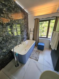 a bathroom with a bath tub in a room at Lazy Olives in Tongeren