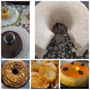 a collage of pictures of different cakes and desserts at Pousada em Fazenda Nova Dona Rosy in Fazenda Nova