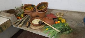 un gruppo di piante in vaso e verdure su un tavolo di Ruwanwali Villa a Anuradhapura Altre 45 foto