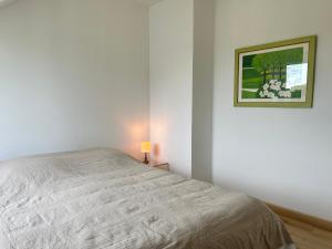 a bedroom with a bed and a picture on the wall at 754 - Maison 3 chambres à 800m de la plage des Montiers in Erquy