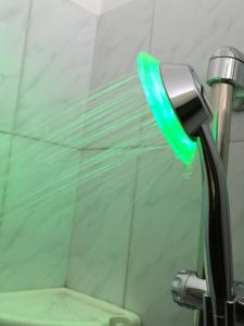 a shower with a green hose next to a toilet at Al Centro Storico in Bergamo