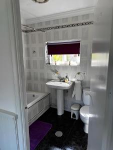 Un baño blanco con lavabo e inodoro. en Shakti Rio Mino, en San Bartolomé
