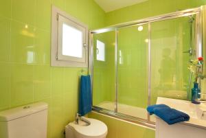 a green bathroom with a toilet and a shower at Gruat 31 - Vallem Properties in Pollença +4 photos