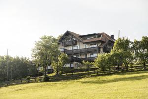 a large house on top of a grassy hill at Bella Posta Hotel in Soprabolzano