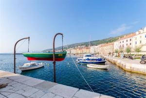 a group of boats are docked in a harbor at Apartments Goldie in Senj