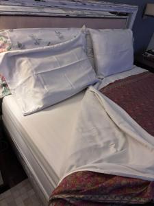 a bed with white sheets and pillows on it at A 1 cuadra y media del Botánico, Asunción in Asuncion