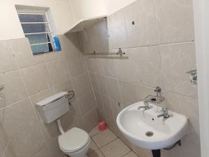 a bathroom with a white toilet and a sink at TRIANGLE STARS Guest House in Kempton Park