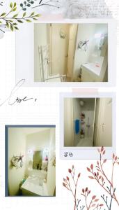 a collage of four pictures of a room at 簡易宿泊所 櫻花 in Osaka