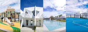 a collage of four pictures of a swimming pool at Your Happy Place in Batulao Artscapes - 2Br near Twin Lakes Tagaytay in Calo