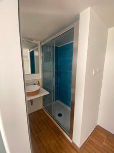 een badkamer met een douche en een wastafel bij La Casa dei Venti in Gallipoli