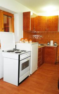a kitchen with a white stove and a white refrigerator at GuestHouse Zabljak in Žabljak