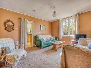 a living room with a green couch and a tv at Chalet Rowan Chalet by Interhome in Inverness