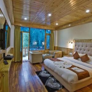 TV a/nebo společenská místnost v ubytování Hotel Himalayan Valley View Retreat - Best Selling Riverside Hotel in Manali