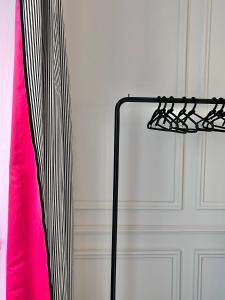 eine schwarz-weiße Lampe neben einem rosa Kleid in der Unterkunft Le jardin secret du jardin gourmand in Auxerre + 15 Fotos