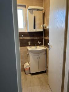 a small bathroom with a sink and a mirror at Na Banjici in Soko Banja +9 photos