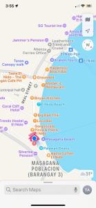 a screenshot of the google maps app with the names of cities at HANA House in El Nido